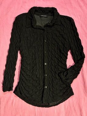 βCable and Gaugeβ Textured Sheer Black Button Up